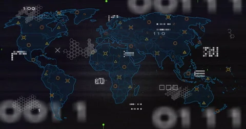 Animation of digital world map with data points and network connections Stock Footage 303563868