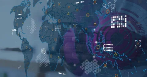 Animation of digital world map with data... | Stock Video | Pond5