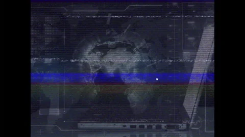 Animation of digital world map with glitch effects and data processing elements Stock Footage 304853795