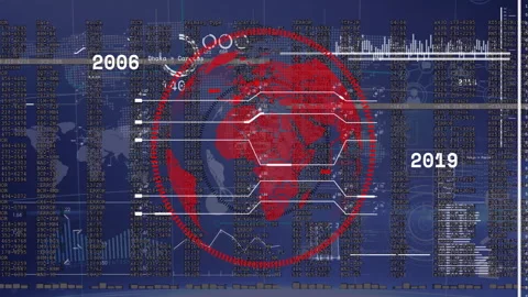Animation of digital world map with red data and binary code overlay Stock Footage 304015342