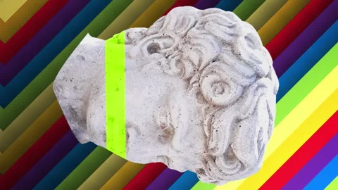 Animation of distorting male classical sculpture bust over diagonal rainbow Video stock 312504751