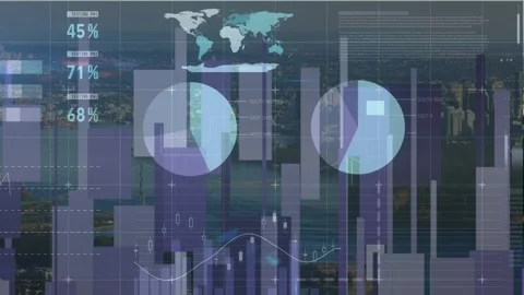Animation of diverse data and graphs processing over black digital screen and Stock Footage 329710198