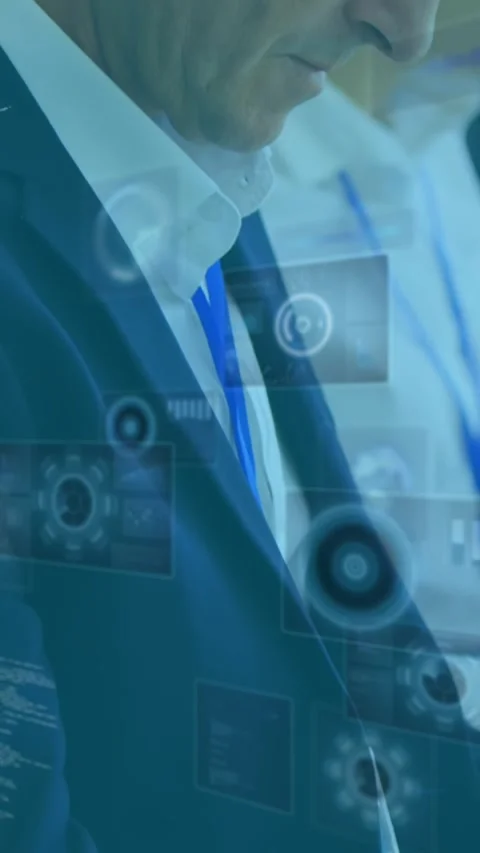 Animation of diverse data on digital screen over businesspeople clapping hands Stock Footage 322954216