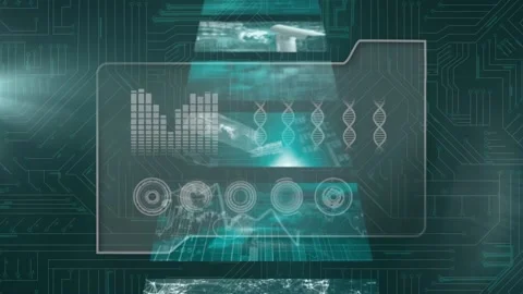 Animation of diverse data on folder and moving screen over integrated circuit Stock Footage 172222069