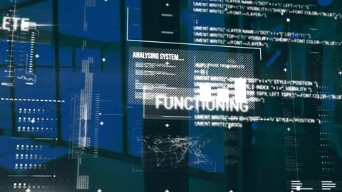 Animation of diverse data, functioning, analysis complete over corridor 動画素材 329294940