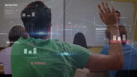 Animation of diverse data over caucasian male teacher and class of diverse Stock Footage 327123782