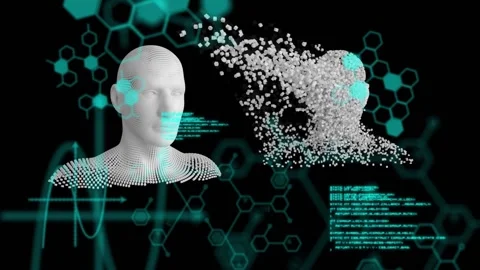 Animation of diverse data processing over human models on black digital Stock Footage 329862991