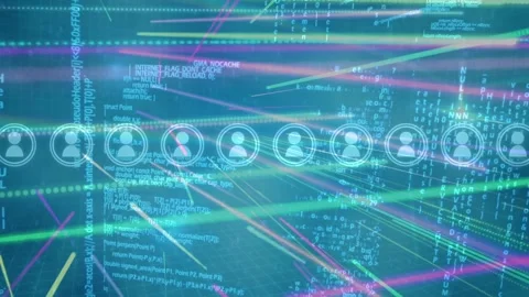 Animation of diverse icons over data processing in blue and black space Video stock 330287656