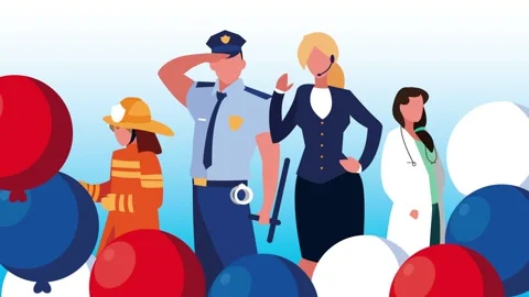 Animation of diverse professional workers and laborers celebrating labor da.. Видео 334162617