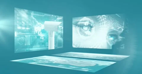 Animation of diverse security data on digital screens on green background Stock Footage 329976523