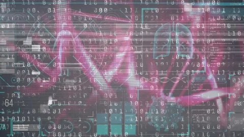 Animation dna and binary code over data on digital screen Stock Footage 327712177
