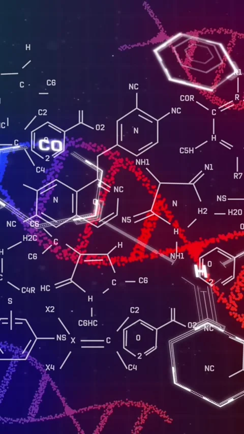 Animation of dna and chemical structures against purple gradient background Stock Footage 344595719