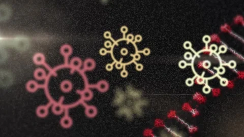 Animation of dna helix and multicolor cells and glare over black background Stock Footage 329564150
