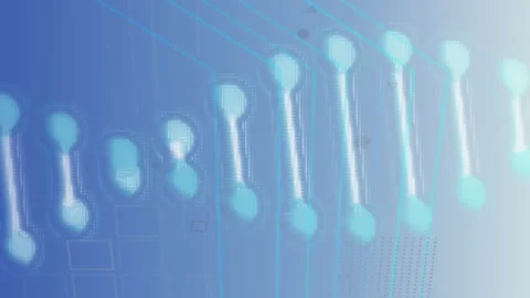 Animation of dna helix, envelope in shield and loading circles over lines Stock Footage 314614642