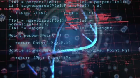 Animation of dna helix with guilty text over programming language and cancer 動画素材 330724592