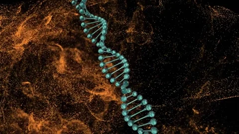 Animation of dna helix over dots forming dynamic wave pattern against black Stock Footage 330288156