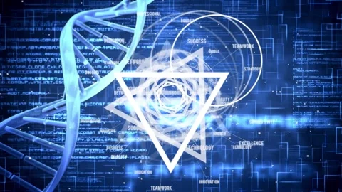 Animation of dna, hexagons and data processing on blue background Stock Footage 328829885