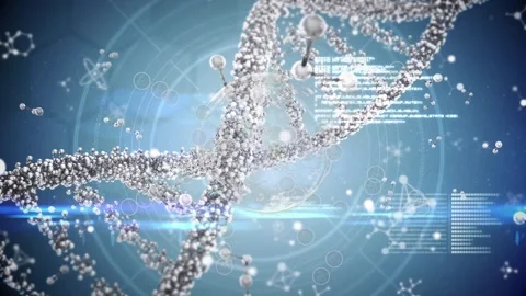 Animation of dna, molecules and data processing on blue background Stock Footage 330399468