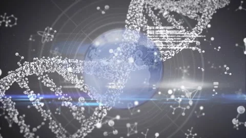Animation of dna, molecules, globe and data processing on grey background Stock Footage 329225117