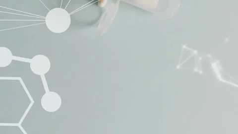 Animation of dna, networks and elements over pills on grey background Stock Footage 312718327