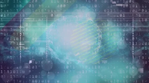 Animation of dna over binary code and brain on navy background Stock Footage 326099126