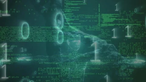 Animation of dna rotating, binary, code, data and human model on green Stock Footage 330724277