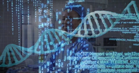 Animation of DNA strand and binary coding with healthcare professional in school Stock-Footage 304217723
