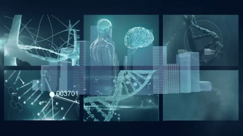 Animation of DNA strand and brain hologram with futuristic school interface Stock Footage 305069786