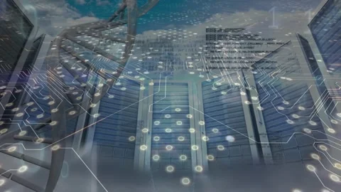 Animation of dna strand and computer circuit board with data processing over Stock Footage 327592300