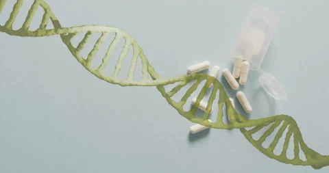 Animation of dna strand and data processing over medication Stock Footage 265558571