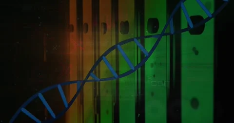 Animation of dna strand and data processing over computer servers Stock Footage 328529686