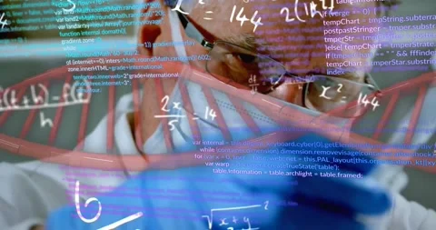 Animation of dna strand and data processing over caucasian male scientist Stock Footage 330106039