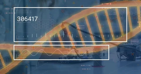 Animation of dna strand and data processing over lab 動画素材 330771973