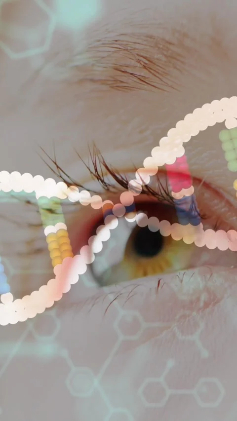 Animation of dna strand and data processing over eye Stock Footage 342704612