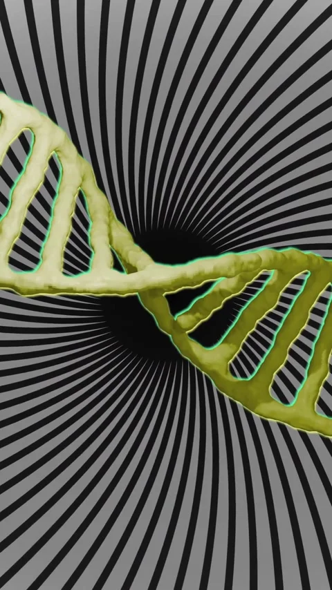 Animation of dna strand and data processing over spinning stripes Stock Footage 343091604