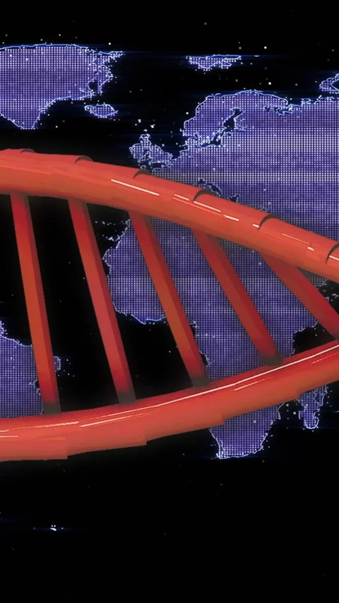 Animation of dna strand and data processing over world map Stock Footage 343128805