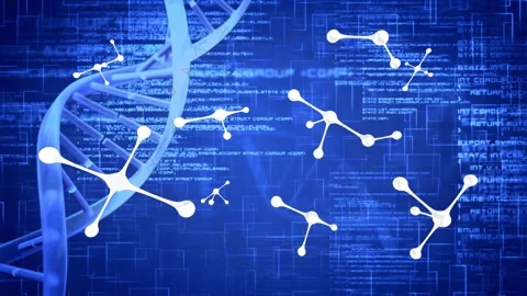 Animation of dna strand and molecules over data processing Stock Footage 327847126