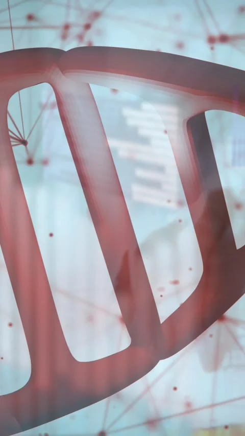 Animation of dna strand and network of connections over caucasian scientist in Stock Footage 344635654