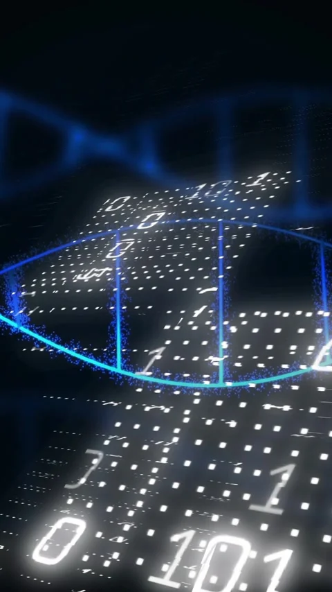 Animation of dna strand, binary coding, data processing on black background Stock Footage 319457970