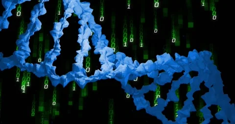 Animation of dna strand, binary coding and data processing over black background Stock Footage 326100972