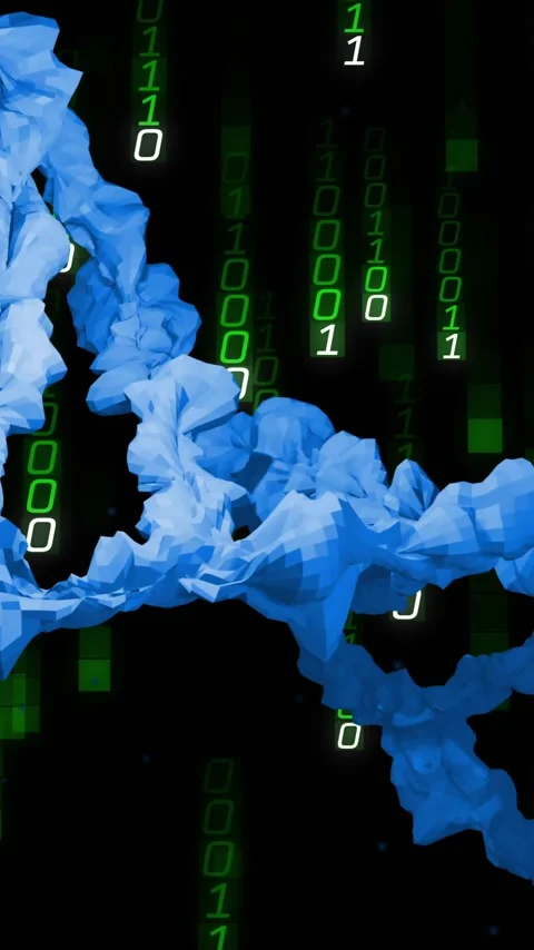 Animation of dna strand, binary coding and data processing over black background Video stock 342805907