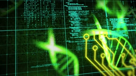Animation of dna strand, computer circuit board and scientific data processing 스톡 동영상 155469093