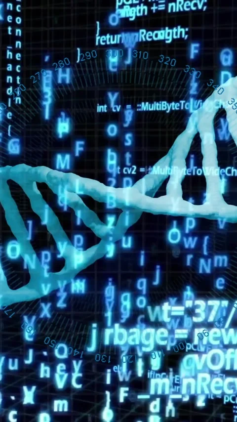 Animation of dna strand, data processing over scope scanning on black background Stock Footage 342997141