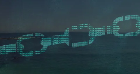 Animation of DNA strand forming from binary code over ocean landscape Stock Footage 304645235