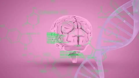 Animation of dna strand, human brain and scientific data processing Stock Footage 327786104