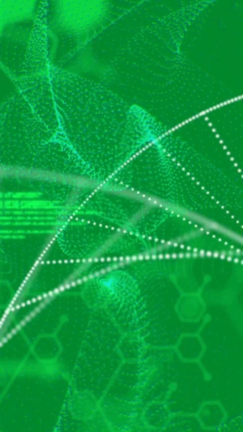 Animation of dna strand, light trails and data processing over green background Stock Footage 342812042