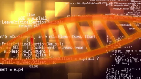 Animation of dna strand, medical data processing on orange glowing background Stock Footage 146561629