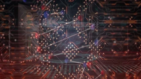 Animation of dna strand over computer circuit board and data processing Stock Footage 213397806