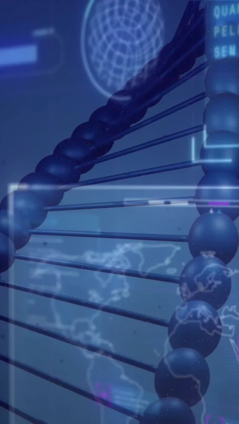 Animation of dna strand over data processing on black background Stock Footage 342642621