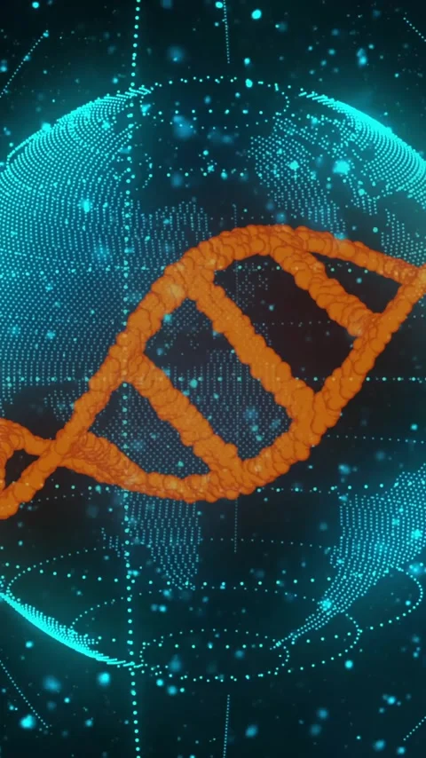 Animation of dna strand over globe with light spots on black background Stock Footage 343091730